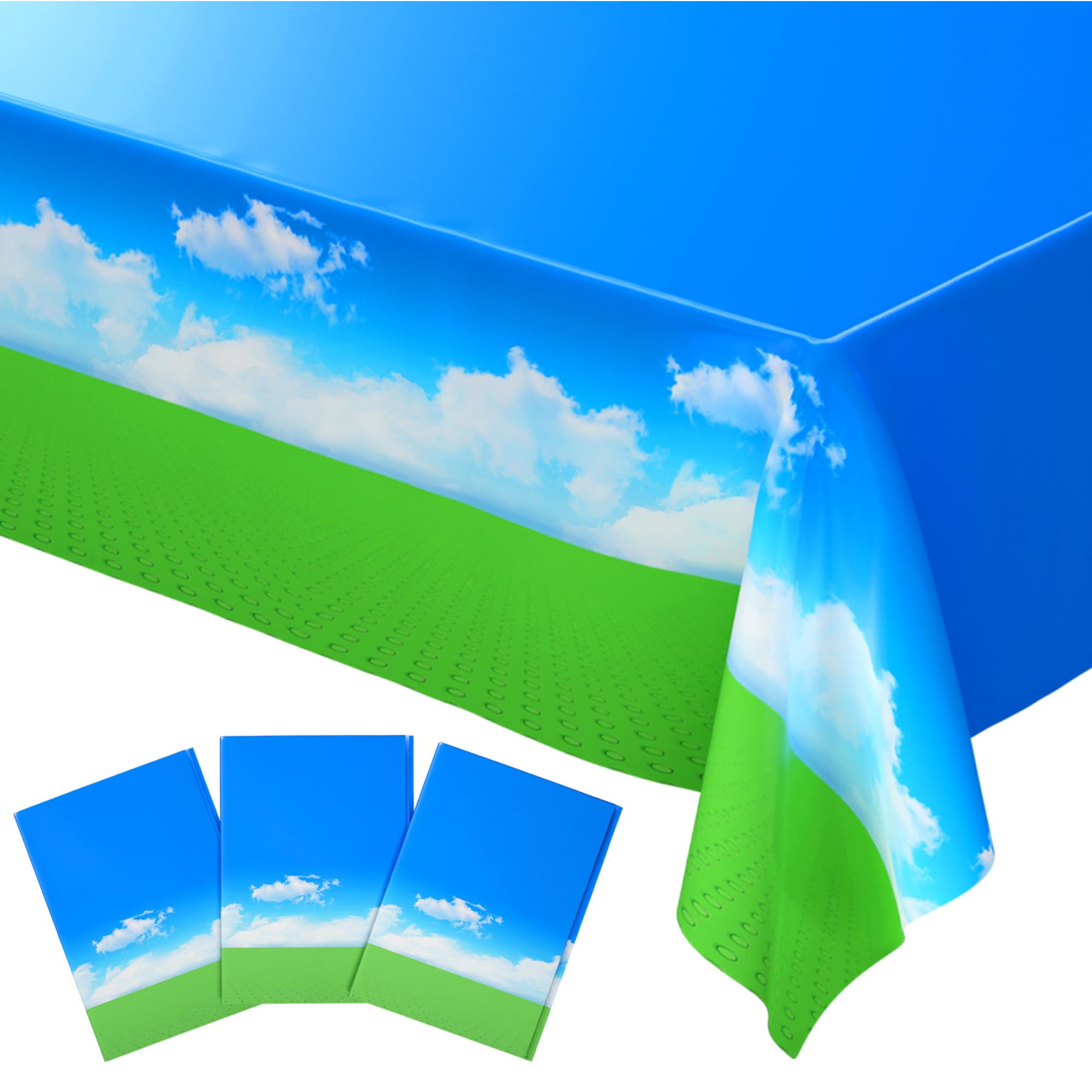 Blue Orchards Block Game Tablecover (Pack of 3) 108" x 54" — Ultimate Virtual World Theme Party Decorations, Accent Tablecloth, Backdrop, Gift Wrap, Waterproof Plastic for Kids Video Game