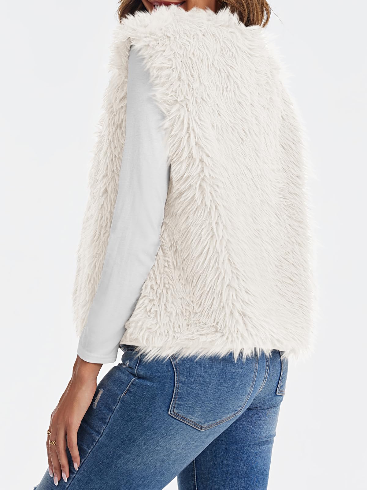 Tankaneo Gilet da donna in pelliccia sintetica corto senza maniche caldo inverno shaggy aperto davanti