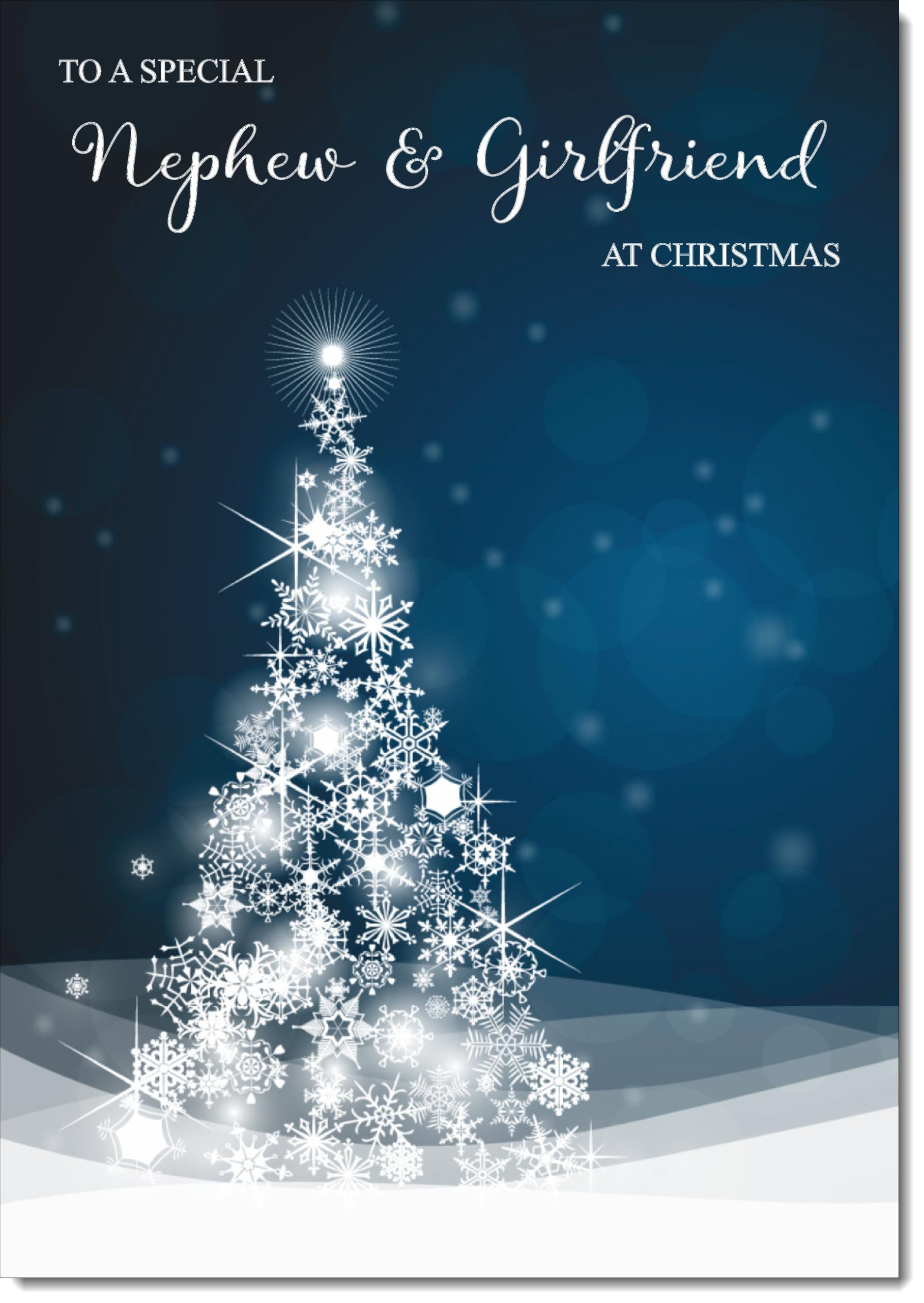 doodlecards Nephew and Girlfriend Christmas Card Blue Contemporary Christmas Tree Large A4 Size Christmas Card for Nephew & Girlfriend with Plain Envelope — image 1
