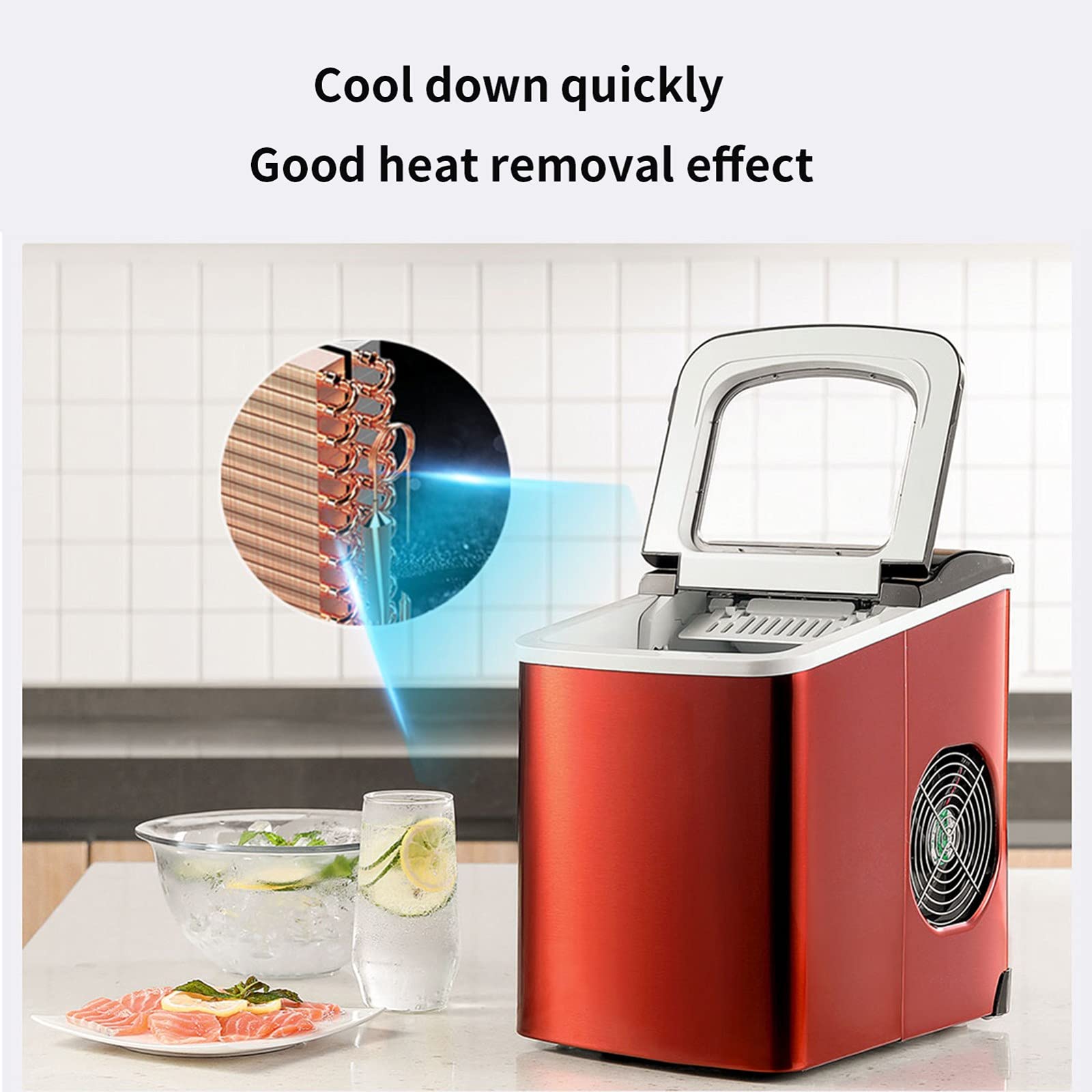 Portable Ice Maker Machine for Countertop, Ice Cubes Ready in 6 Mins Make 26 Lbs Ice in 24 Hrs Ice Cube Maker Machine for Home with Ice Scoop and Basket LED Display Quick