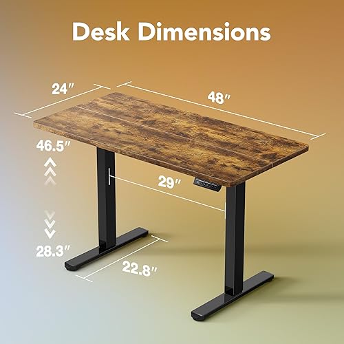 Miniatura 3 de HUANUO 48" x 24" Electric Standing Desk Adjustable Height, 4 Memory Height Settings, Headphone Hook, Cable Manager, Sit Stand Up Desk for Home