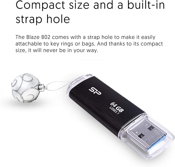 SP Silicon Power Silicon Power USB Flash Drive 64GB USB3.2 Gen1 Hairline Finish Blaze B02 SP064GBUF3B02V1K