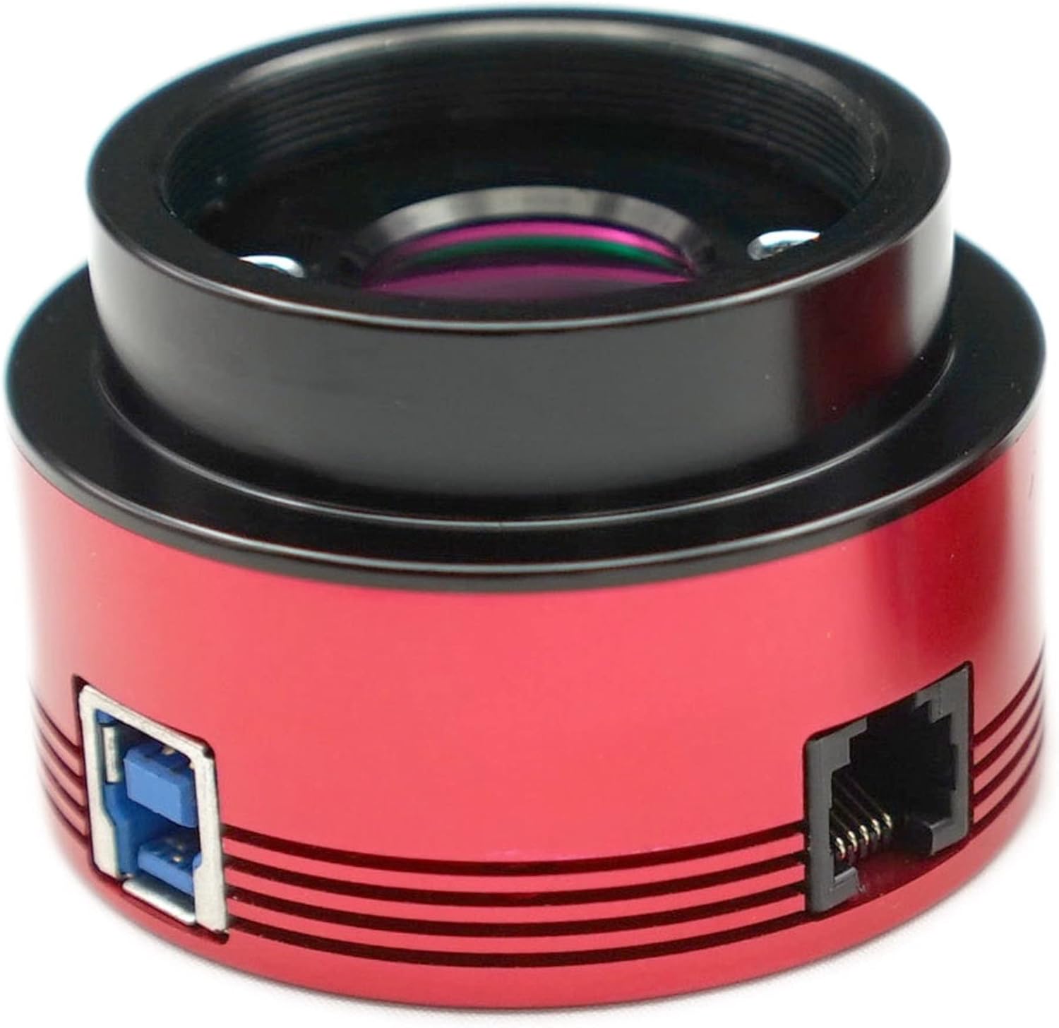 ZWO ASI174MM camera showing the front lens and side ports