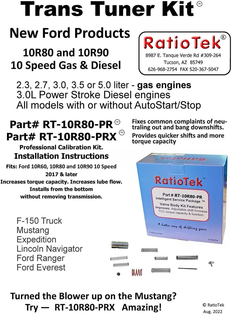 10R80 10R90 2017-Up RatioTek Transmission Valve Body Kit, RT-10R80-PR; Compatible with Ford