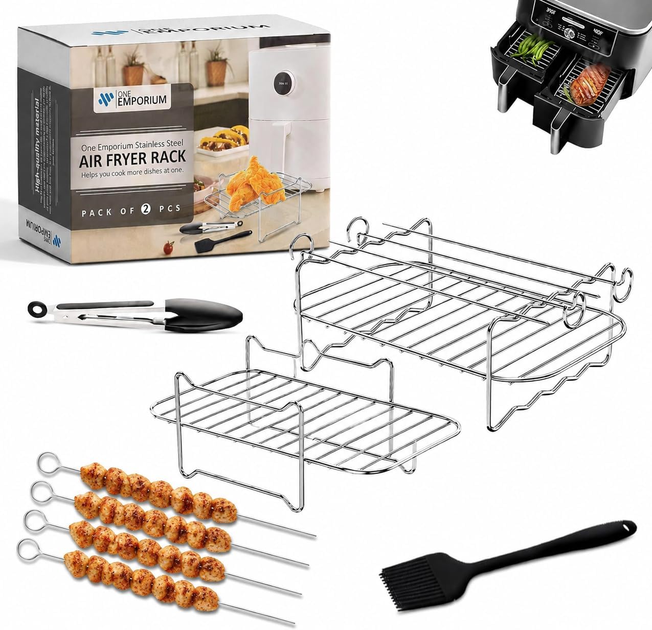 Ninja Air Fryer Accessories, 2 Steel Racks, Brush and Tongs