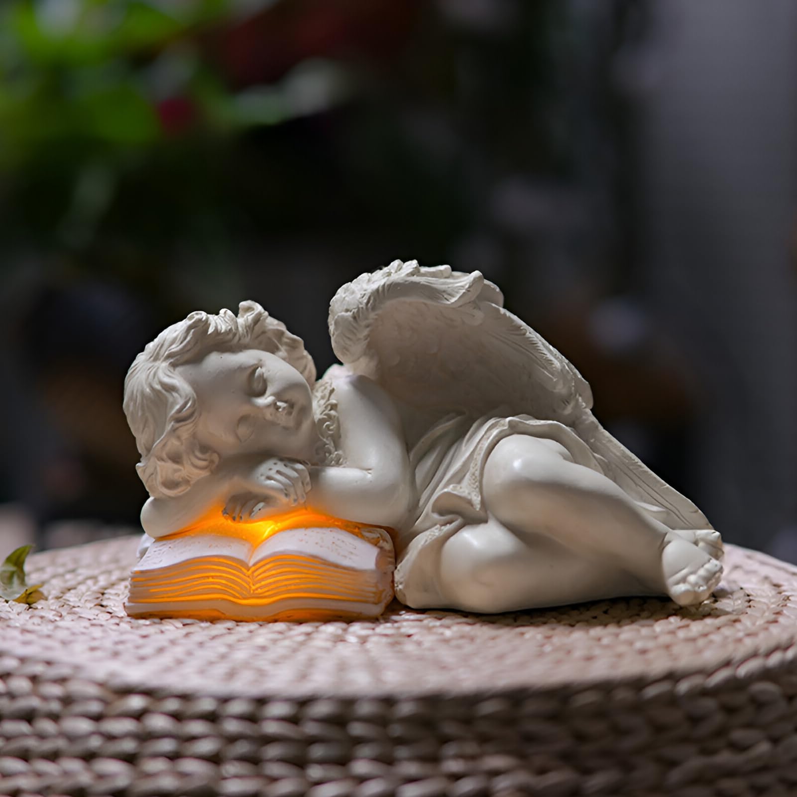 Statue da giardino a forma di angelo custode, con luci a LED, resistente alle intemperie, piccola scultura a forma di angelo per tomba/cimitero, resistente al gelo per prato, cortile,