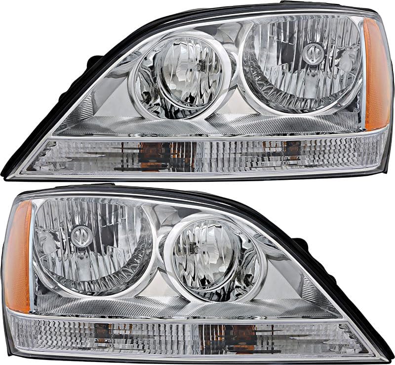 For Kia Sorento Headlights Lamps Set 2005 2006 Halogen Chrome Trim Driver and Passenger Side