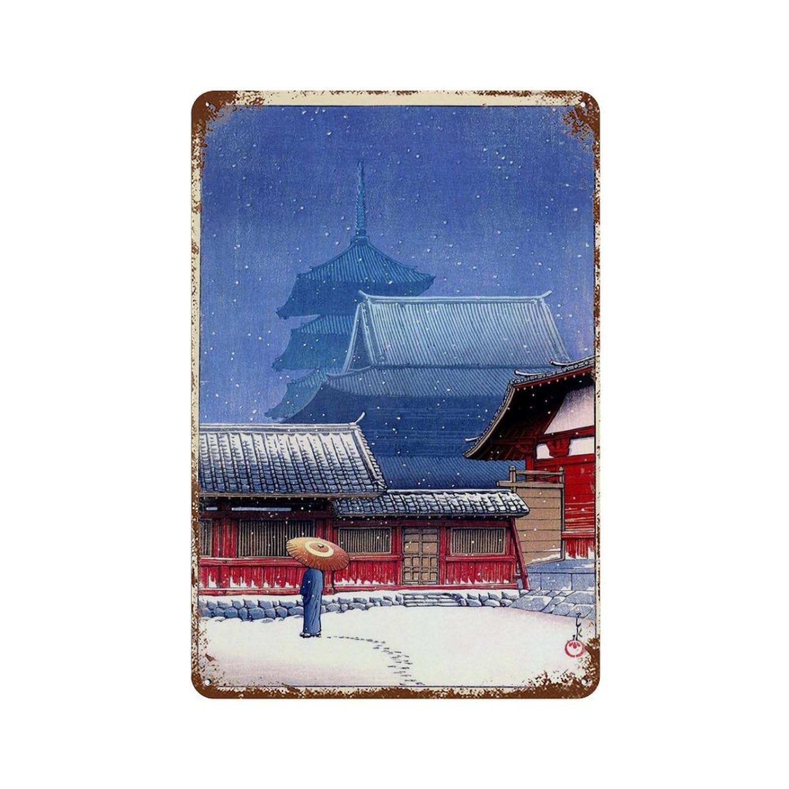 xiaoxiaoshen Geisha in The Snowstorm by Kawase Hasui (2) Wall Decor Art Metal Tin Poster Modern Home Decor Art Home Bar Shop Decorations Vintage Sign 30x20cm