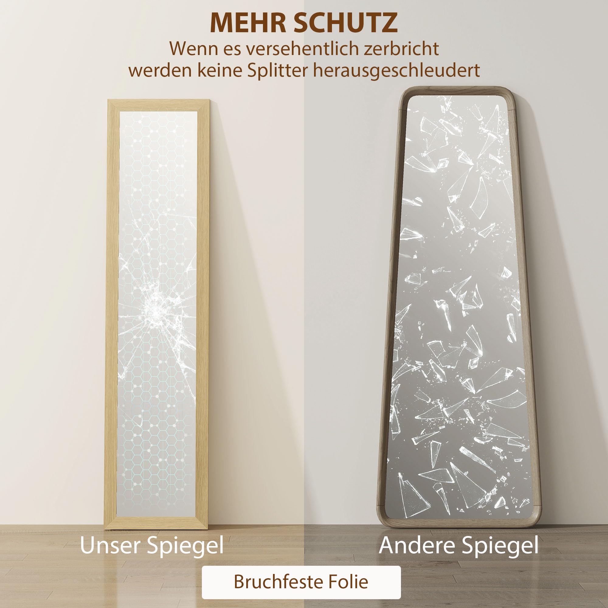 HOMCOM Miroir sur Pied Complet avec Support - Miroir Mural autoportant avec Aspect Bois - Miroir de Dressing - pour Chambre à Coucher, Couloir - Chêne - 37 x 157 cm