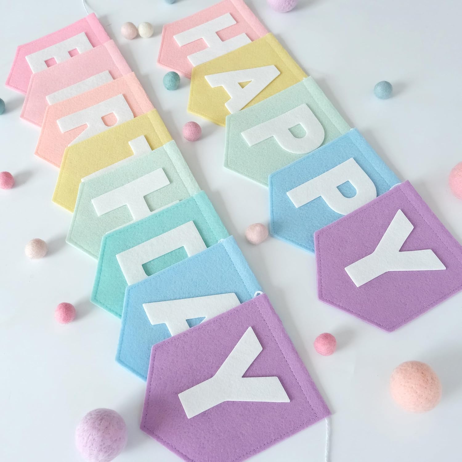 Felt Happy Birthday Banner Sign Pastel Birthday Decorations