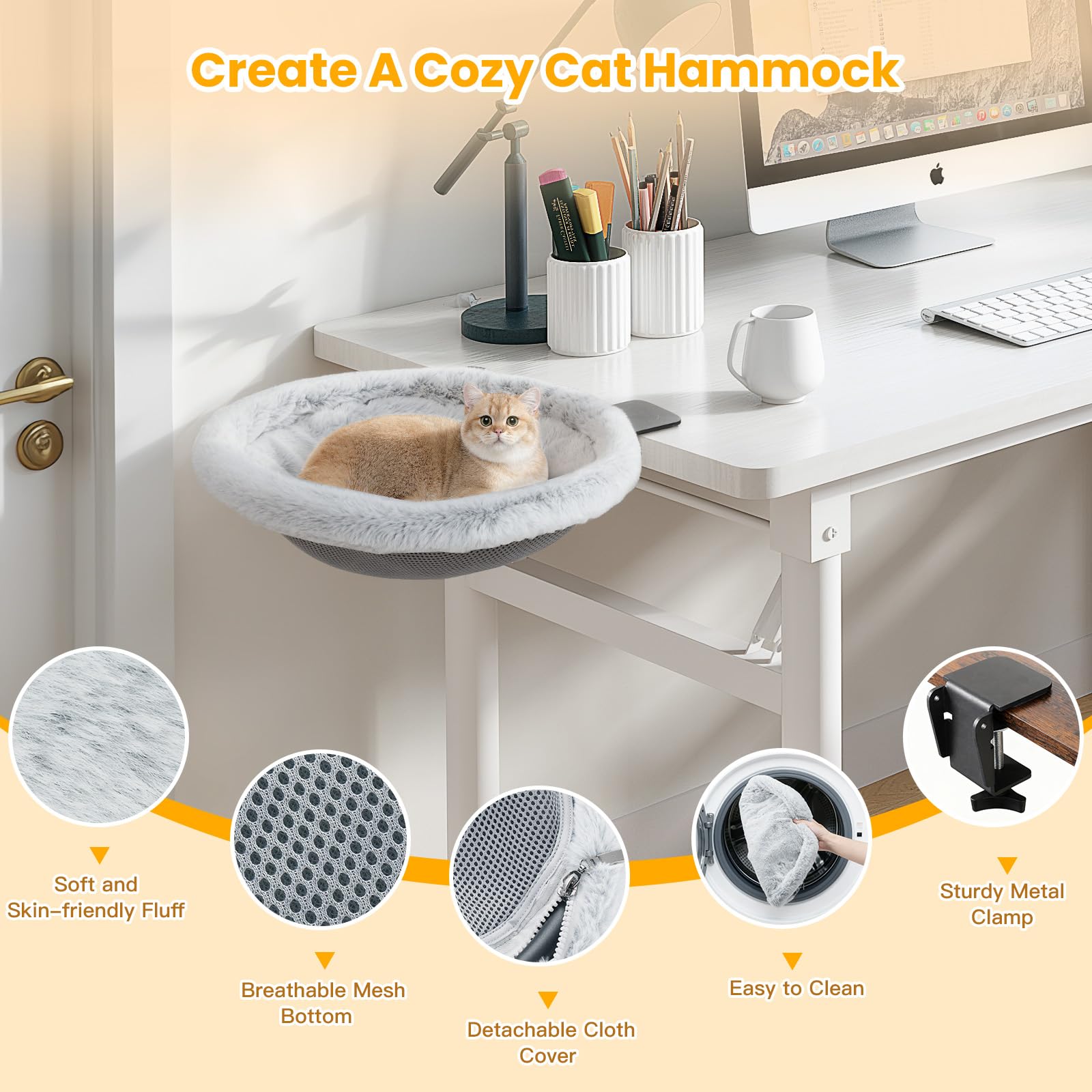 Pawaboo Lettino Da Scrivania Per Gatti, | Amaca Per Gatti Con Morsetto In Acciaio Che Sostiene Fino A 18 Kg, Lettini Pieghevoli Con Un Clic Con Peluche
