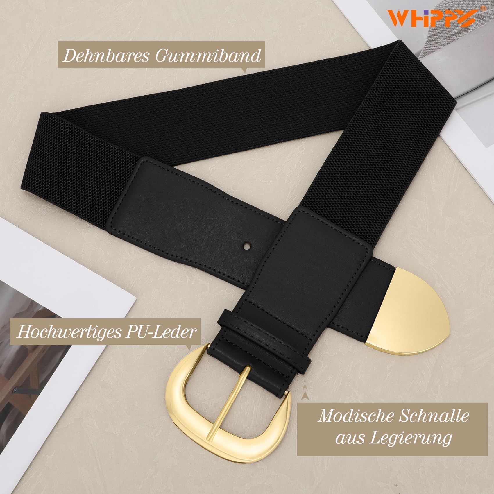 WHIPPY Damen Breiter Gürtel Taillengürtel Stretch für Kleid Elastischer Gürtel Hüftgürtel für Damen Goldener Schnalle