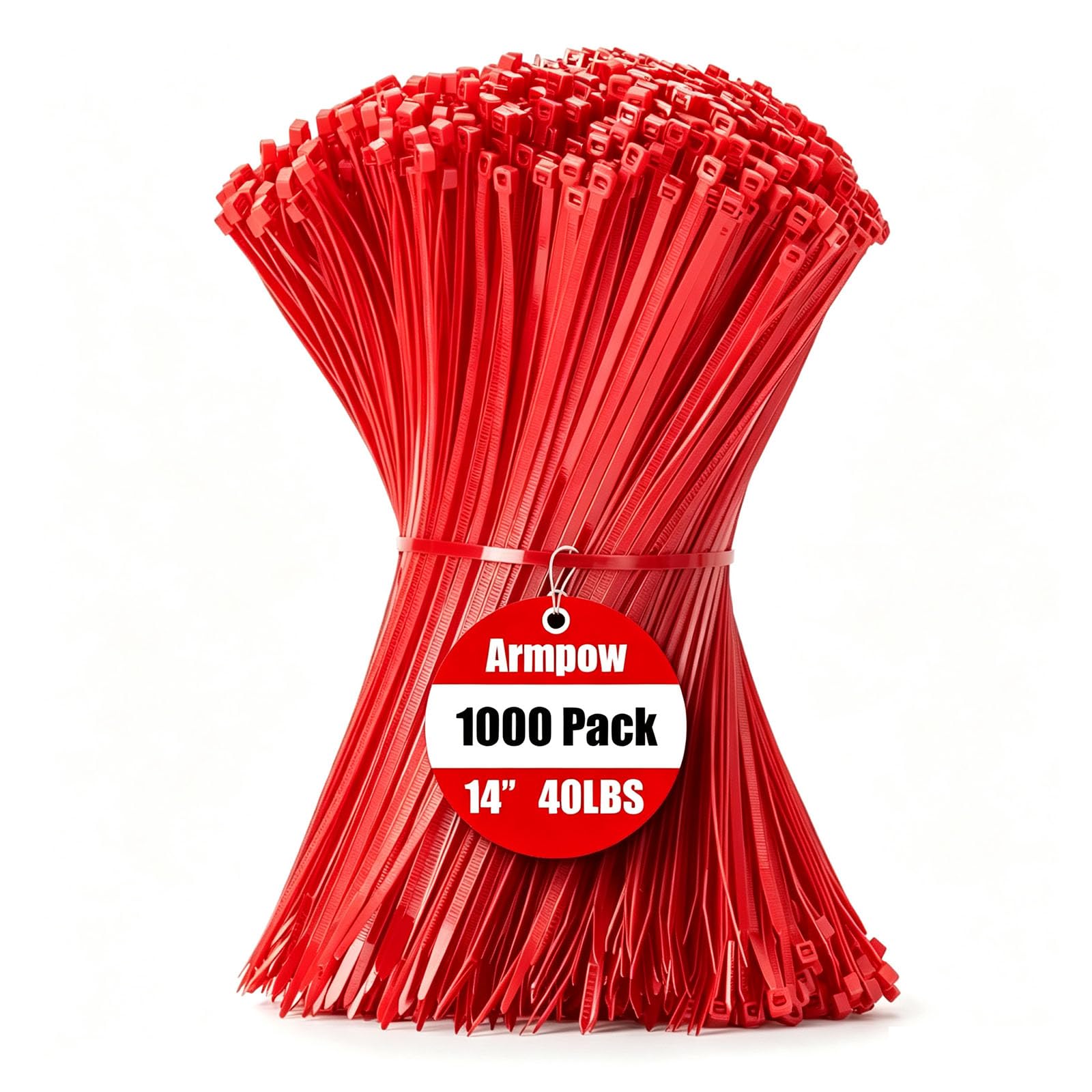 Armpow 14 Inch Zip Ties Red 1000 PCS, 40 Lbs- Heavy Duty Tensile Strength, Nylon PA66 UV Resistant Cable Ties for Indoor and Outdoor Use - Ideal for object bundling and fastening