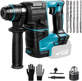 Rotary Hammer Drill Compatible with Makita Battery, SDS-Plus Brushless Cordless Hammer Drill with 4 Functions, Safety Clutch Hammer Dril with 8 Drill Bits for Concrete Masonry, Chiseling(No Battery)