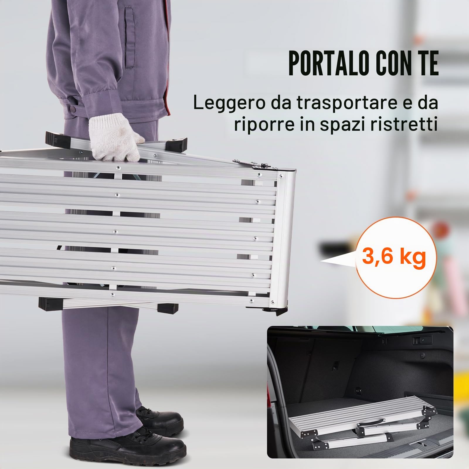 VEVOR Piattaforma da Lavoro in Alluminio Pieghevole Portatile Carico Max. 150 kg Uso Interno Esterno,Sgabello da Lavoro Basso in Alluminio Pieghevole 50,8 x 76 x 30 cm, Argento