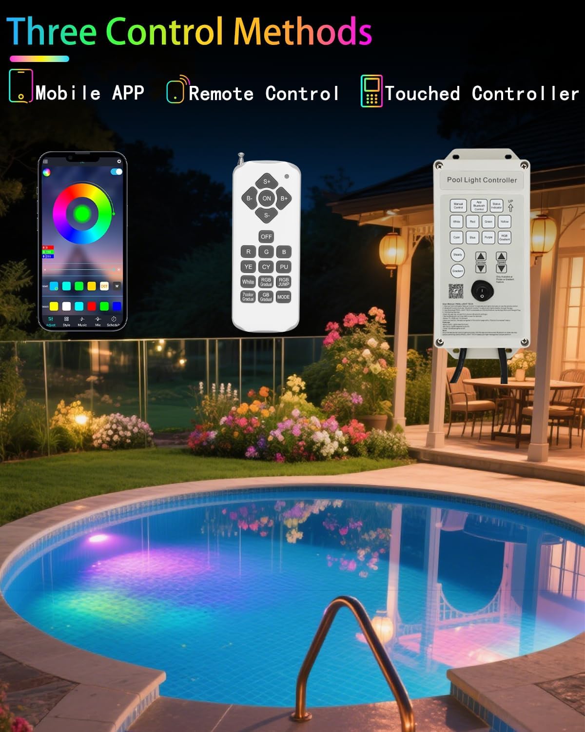 10 Inch Pool Lights for Inground Pools, 12V DC LED Inground Pool Light with Controller, Remote and APP Control Only for 10 Inch Wet Niche, Underwater Swimming Pool Light, RGB, 50FT Cord