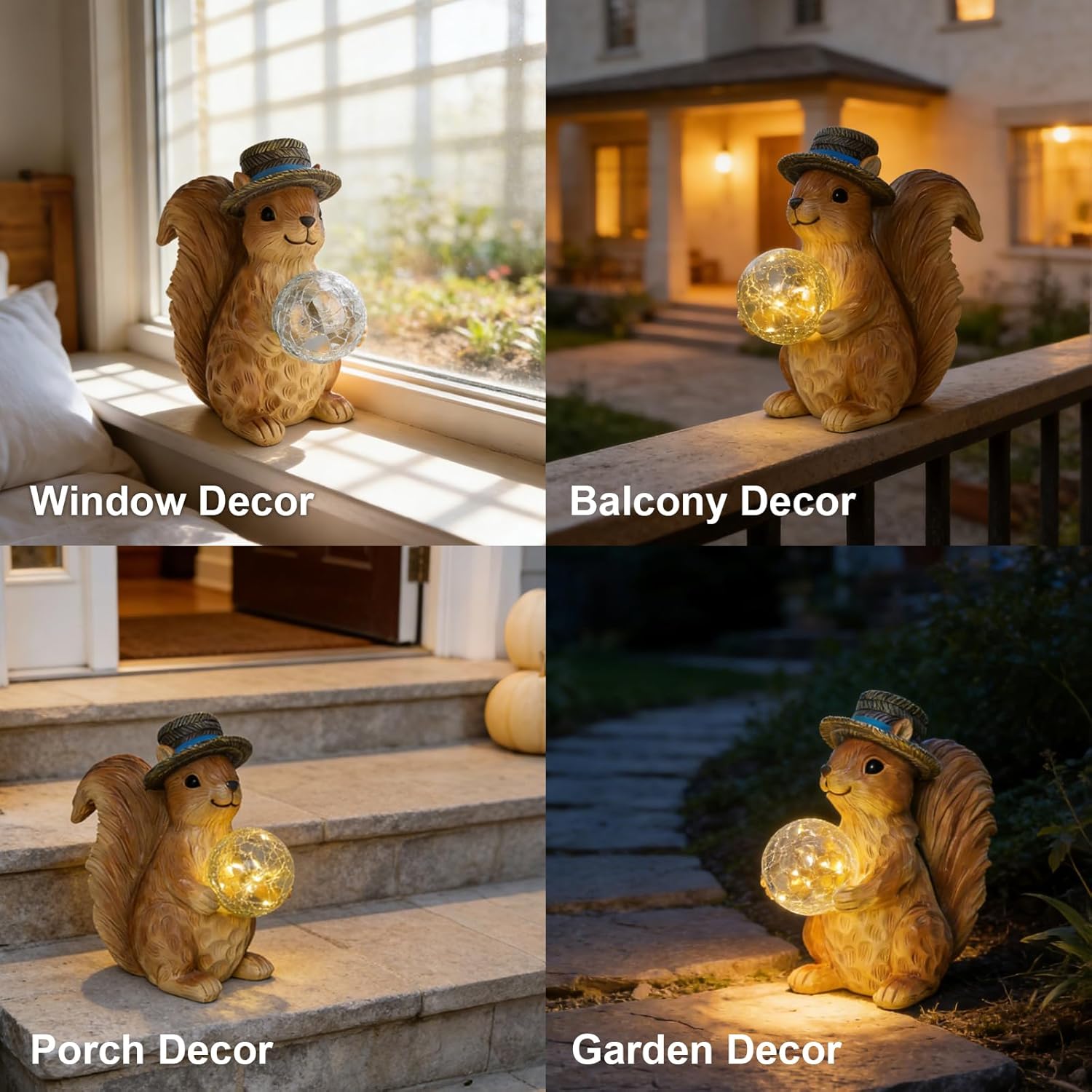 Solar Squirrel Figurine Garden Decor with LED Glowing Ball, Outdoor Statues Decorations for Yard, Patio, Lawn - Unique Gifts for Women Mom Grandma