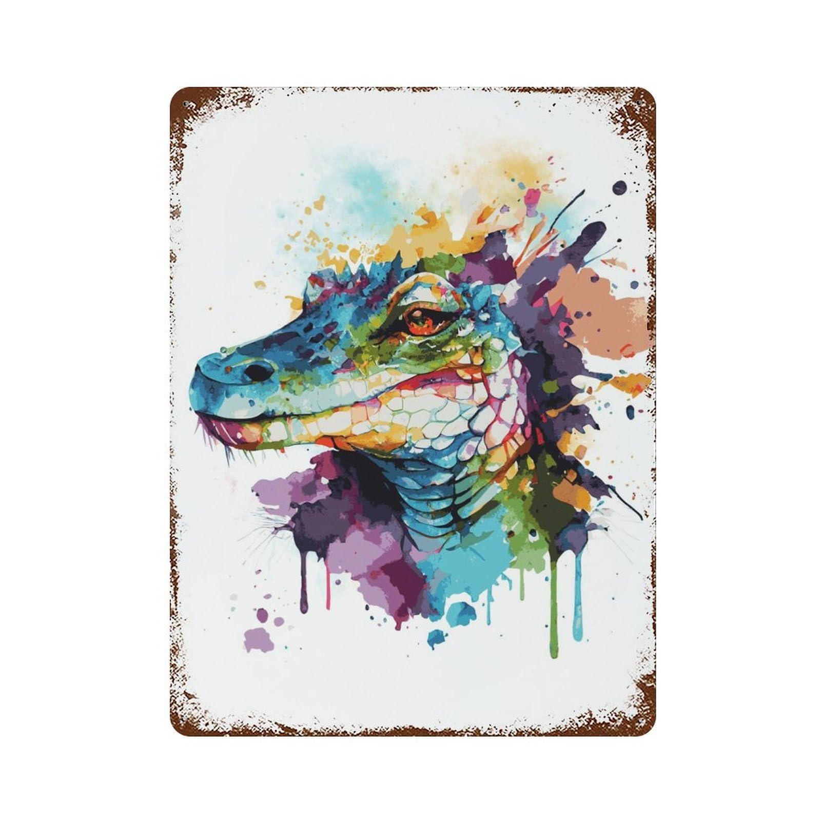 Garage Style Watercolor Crocodile Vintage Rust Metal Sign 15.7"x11.8", Rustic Home Decor for Bar And Workshop