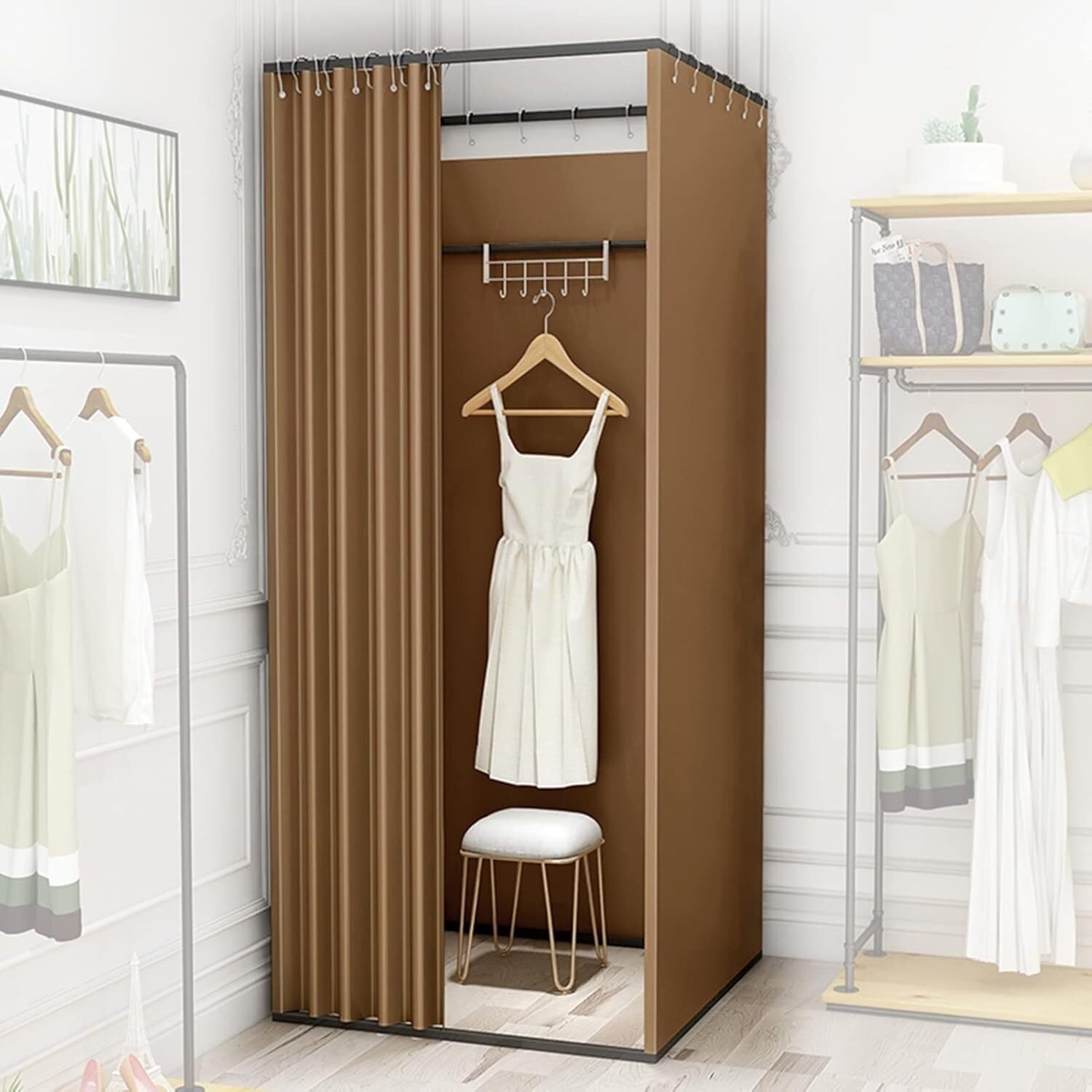 TIST Mobile & Portable for Office Clothing Store Dorm Room Mobile Tracking Storage Room, Clothing Store Fitting Room Curtain Privacy Screen with Grommets(85x85x200cm)