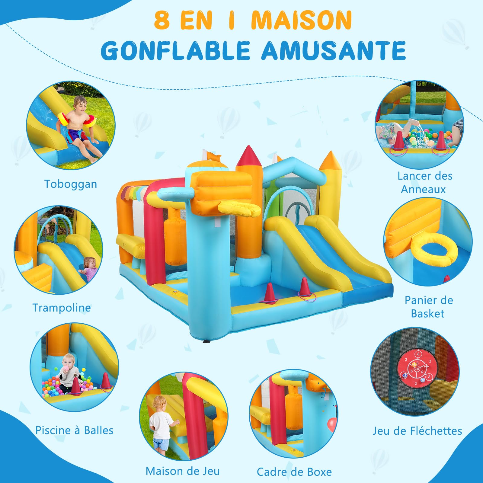 LEADZM Château Gonflable avec Souffleur, Piscine, Support de Boxe, pour Extérieure/Intérieure, 356x315x203cm