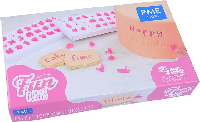 PME FF58 Fun Fonts-Alphabet Letters Upper and Lower Case for Cake Design, Set of 52, Collection 3, Plastic, Pink,X-Small