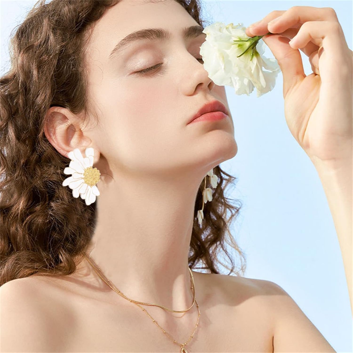 ONLYJUMP 3D Large Flower Earrings for Women Chic Petal Statement Earrings Bohemian Elegant Plated Big Alloy Metal Flower Earrings - Image 4