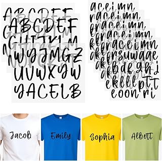 Harloon 8 Sheets Iron on Letters for Clothing 1.7 Inch Vinyl Letters, Black | Heat Transfer, Small Cursive PU Sticker with A-z Alphabet, for Backpack T-shirt Fabric, Printing DIY Craft Decoration