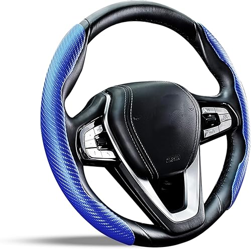 Miniatura 8 de Funda de volante de fibra de carbono, antideslizante, transpirable, ultrafina, accesorios de automóvil de fibra de carbono para hombres y mujeres,