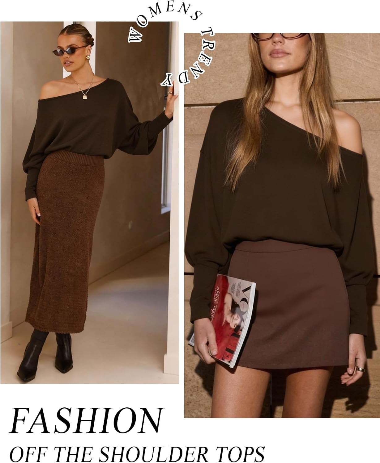 Aifer Women's Off The Shoulder Tops Sexy Long Sleeve Shirts Oversized Fashion Casual Batwing Sweaters Pullover Tunic Tops