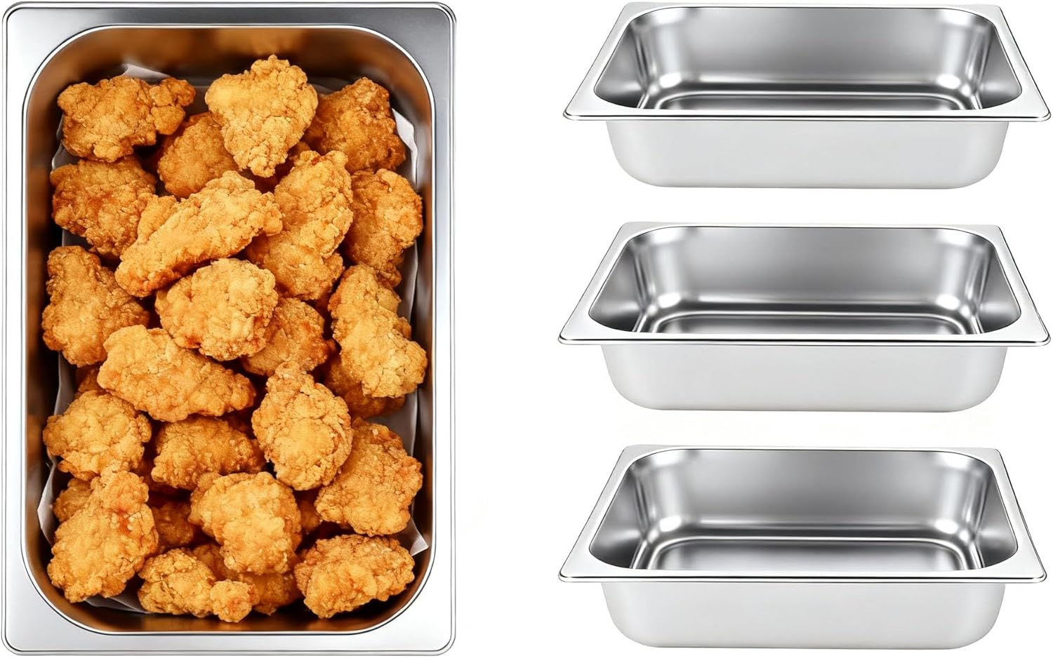 4 Pack Half Size Hotel Pan, 1/2 Size 2.5 Inch Deep Stainless Steel Steam Table Pan, Stackable Steam Pan, Half Pans for Chafing Dishes, Breading Trays for Home, Party, Hotel, Buffet