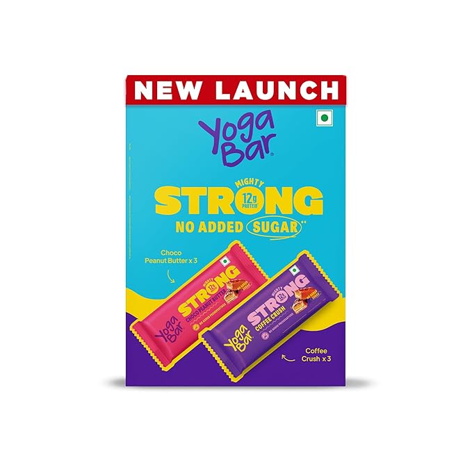 Yogabar Strong 12g Protein Bar Variety Pack of 6 (3 x Choco Peanut Butter Bars, 3 x Coffee Rush Bars) | No Added Sugar Protein Bars | Premium High Protein Blend - Whey Protein Concentrate, Isolate, Peanuts & Soy | Healthy Protein Snacks