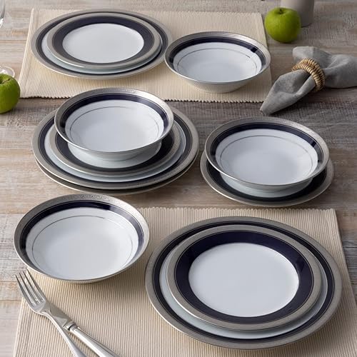 Miniatura 5 de Noritake Crestwood Cobalt Platinum - Juego de vajilla de 12 piezas, servicio para 4