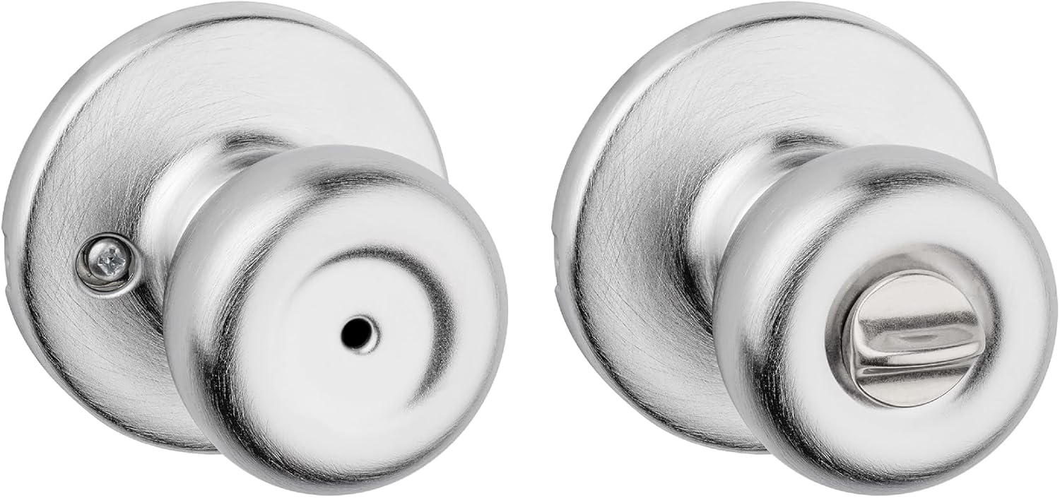 Kwikset Tylo Interior Privacy Door Knob with Lock, Door Handle For Bathroom and Bedroom, Satin Chrome Keyless Turn Lock Doorknob, 1 Count (Pack of 1)