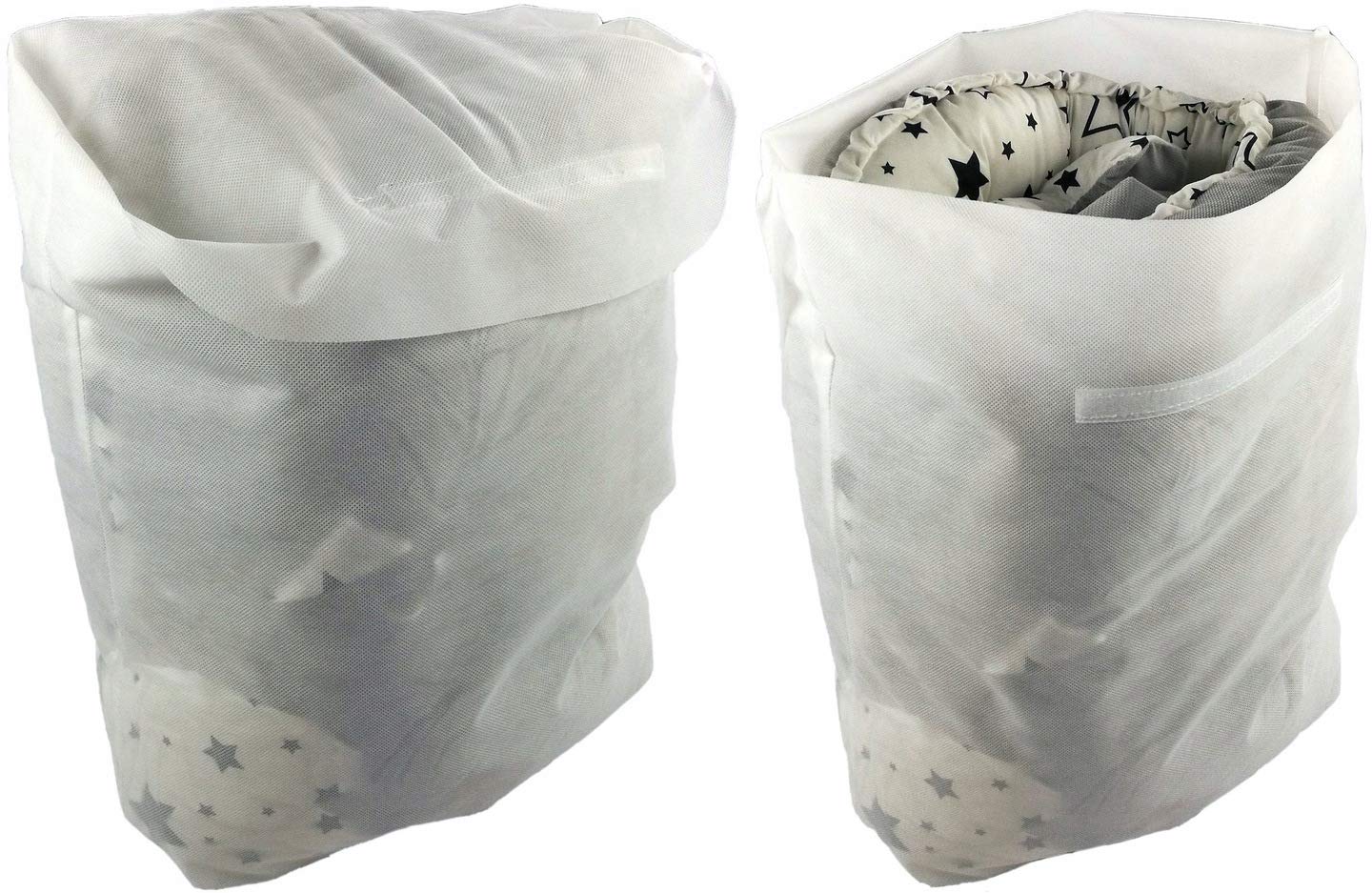 Babynest - Paracolpi per lettino da viaggio, 10 in 1, 110 x 60 cm, federa per cuscino Flufy (grigio/nero con stelle)