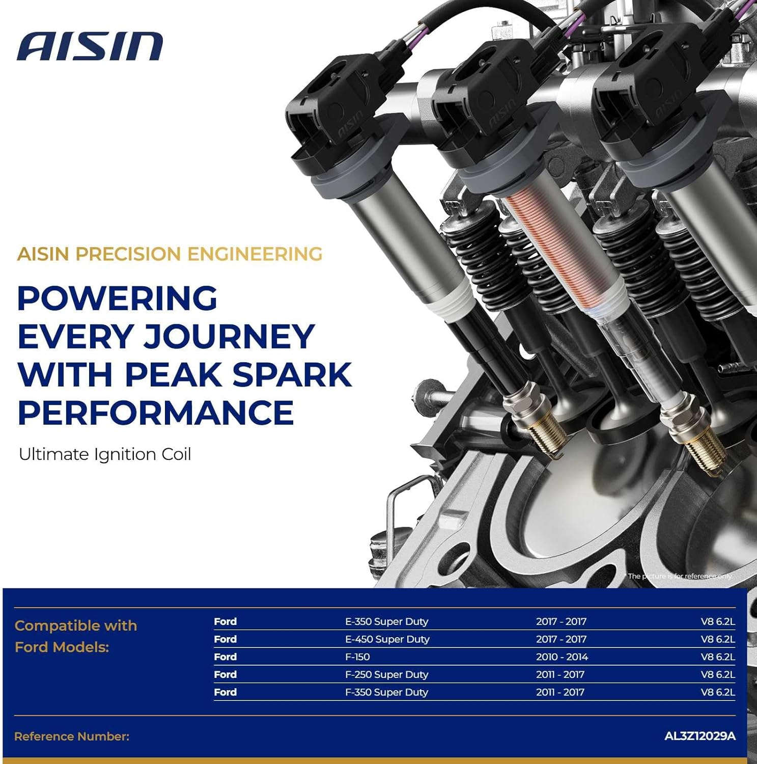 AISIN AFTERMARKET ESCFD-00269 Ignition Coil - Compatible with Ford F-150 2010-2014, F-250/F-350 Super Duty 2011-2017, E-350/E-450 Super Duty 2017-6.2L