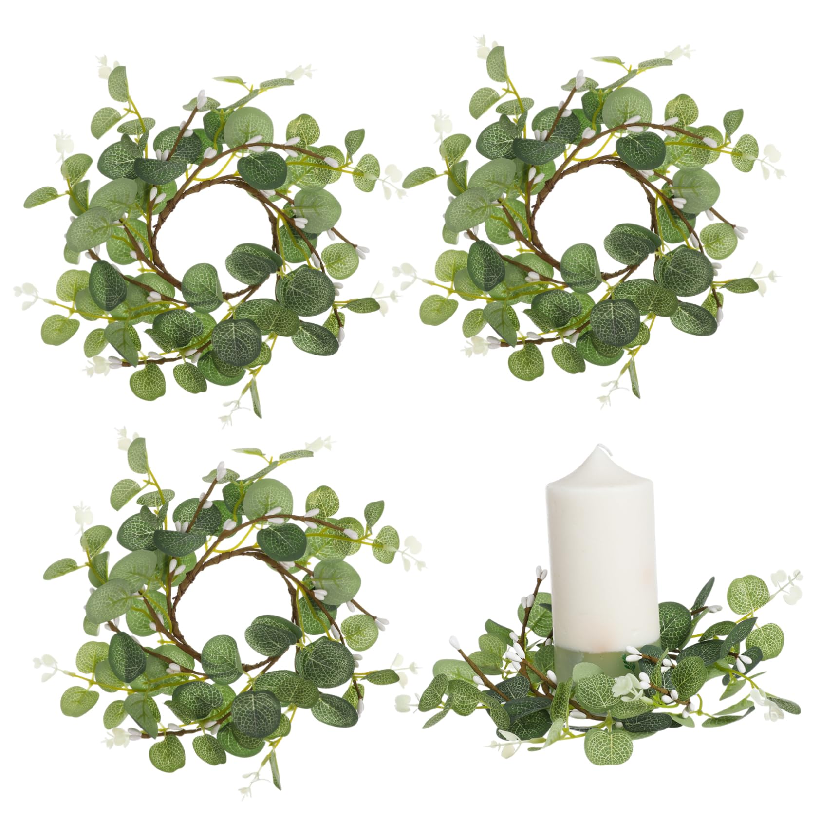 Lot de 3 bougies en forme de fleur d eucalyptus pour pilier de mariage