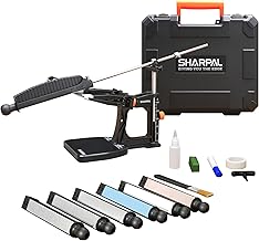 SHARPAL 202H Precision Knife Sharpening System - Angle Adjustable (10-35°) Knife Sharpener Kit with 7 Types of Polishing Plates (Diamonds 220/325/600/1000, Whetstone 3000/6000, Leather Strobe