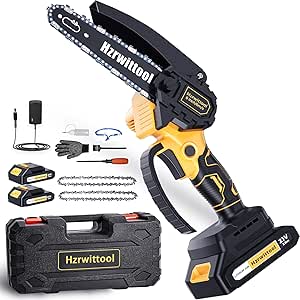 Mini Chainsaw Cordless 6 inch, True High Power Brushless Motor, 21V 2000mAh Battery*2, Upgrade High Hardness Chain. 2.2lbs Portable Electric Chainsaw, Great For Storm Clean-Up, Pruning, Camping.