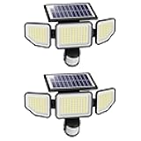 Onforu 4500LM Solar Lights Outdoor, 3 Heads Security Lights with Remote Control, IP65 Waterproof Motion Sensor Lights, 3 Modes Flood Lights for Wall, Porch, Yard, Outside, 2 Pack