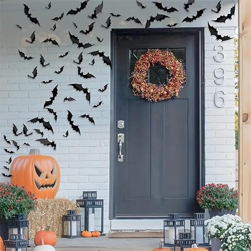 Miniatura 7 de 120 piezas de murciélagos de Halloween para interiores y exteriores de PVC 3D, decoración de pared, calcomanías de fiesta de Halloween para pared,