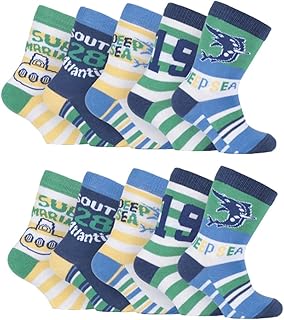 Ex Mothercare Baby,Clothing,Baby Boys 0-24m,Socks & Tights,Socks 10 Pairs Baby Boys Striped Cotton Ankle Socks with Cartoon Marine Animals