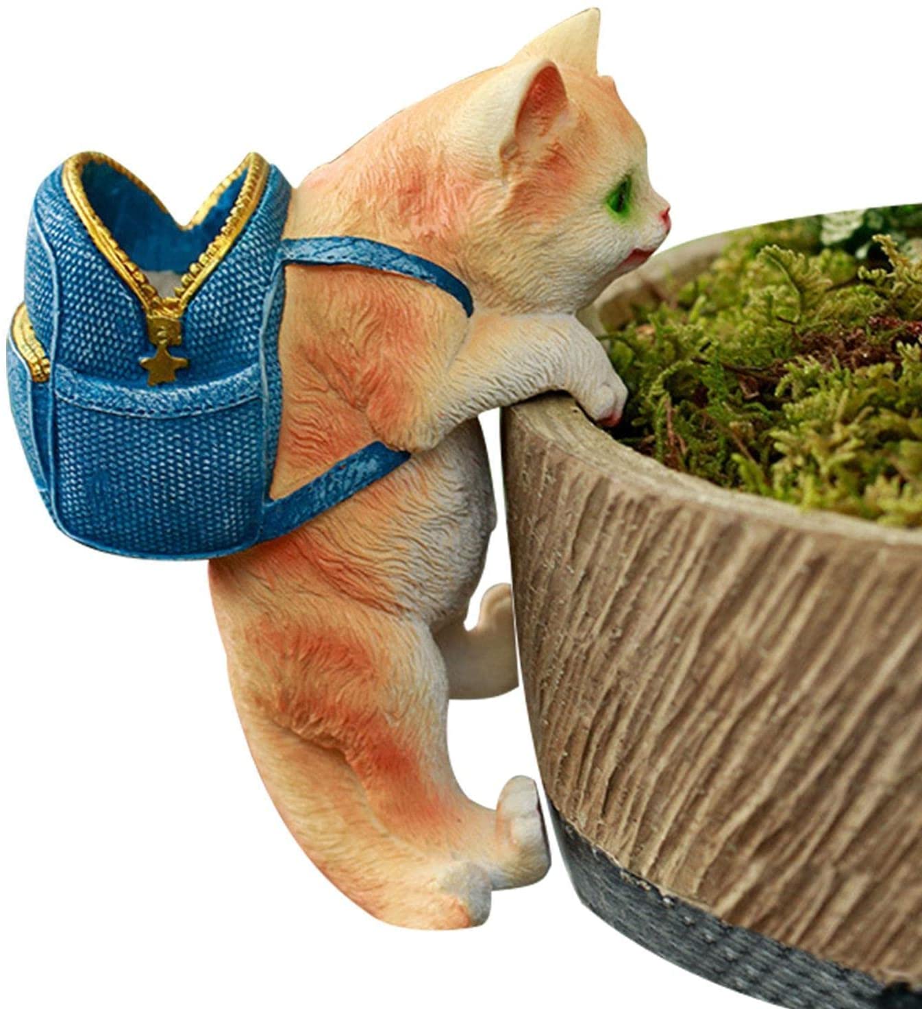 Miniature Fairy Garden,Flower Animal Pots and Vase Hugger Ornaments,Resin Planter Edge Decor Planter Pot Hanger Statue Decorations Hanging Animal Ornament (Cat - 1)