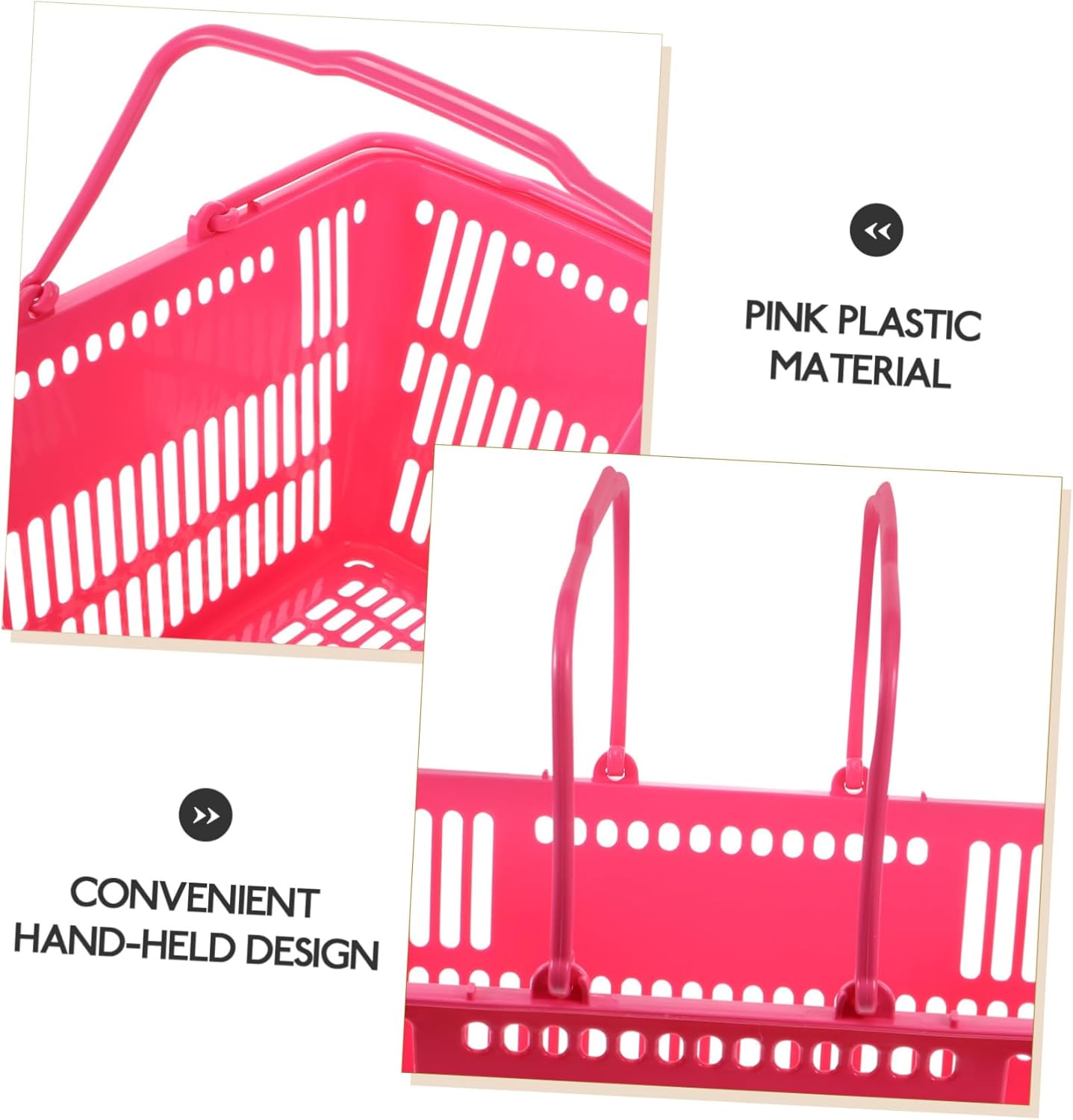 VALICLUD Large Plastic Basket with Handle for Grocery and Cosmetic Storage Thickened Medium Pink Shopping Basket for Supermarket Snack Shop Fruit Store Use Ergonomic Lightweight Container