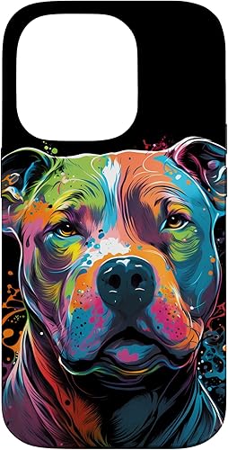 Funda colorida para iPhone 14 Pro con diseño de cara de pitbull