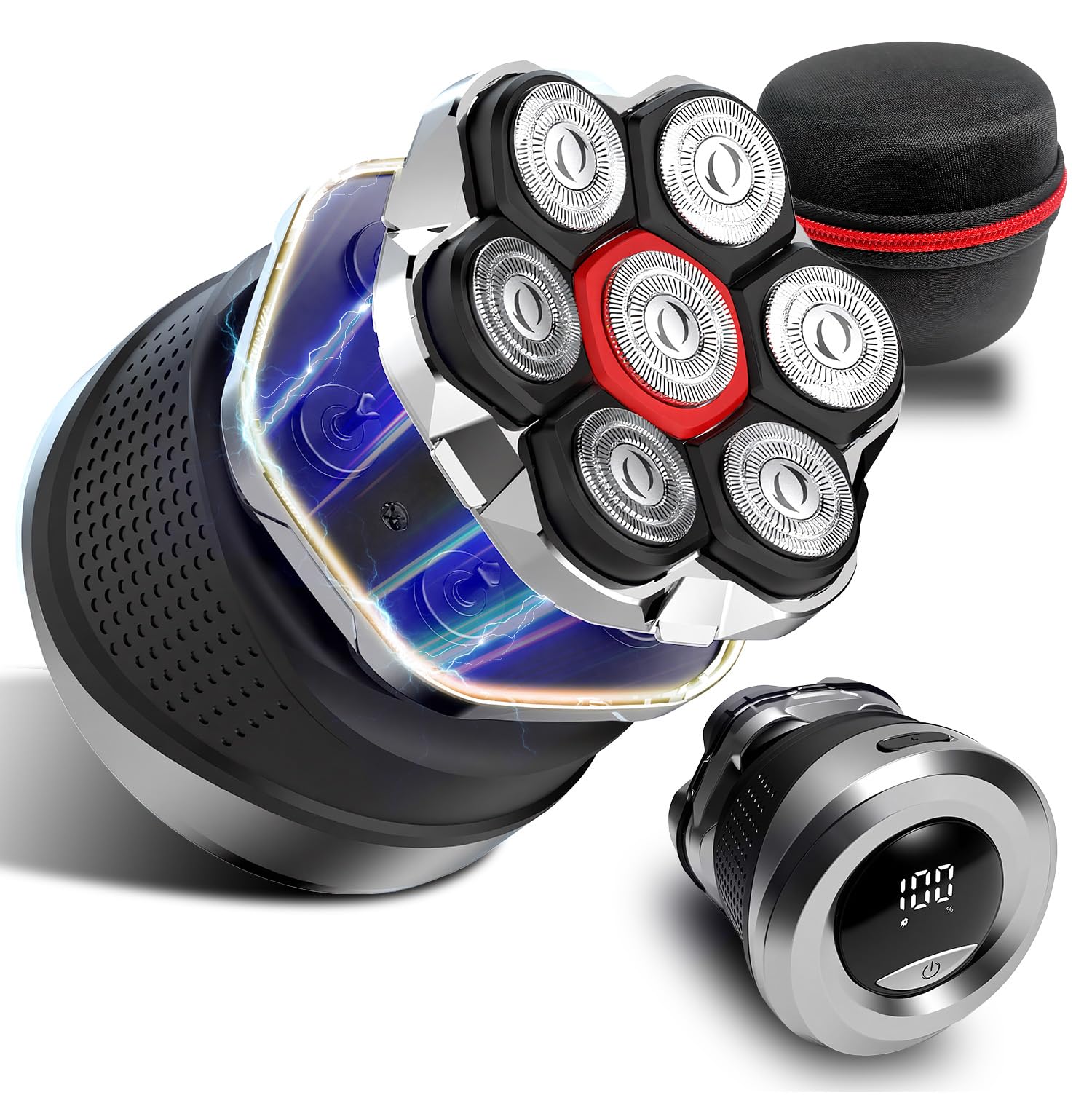 Afeitadoras de cabeza para hombres calvos, maquinilla de afeitar eléctrica 7D 7DWet/afeitado en seco, kit de aseo profesional para afeitadoras de cabeza recargables para cuero cabelludo/cara/barba