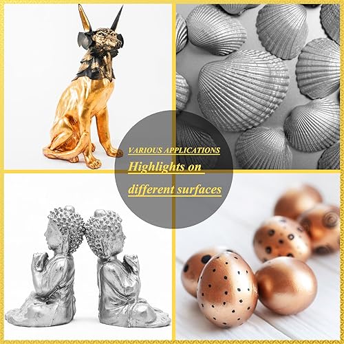 Miniatura 7 de Pintura acrílica metálica, 3 piezas de 13.5 onzas (13.23 oz) oro, plata y bronce, pintura de hoja de oro para pintura artística, ideal para lienzo,