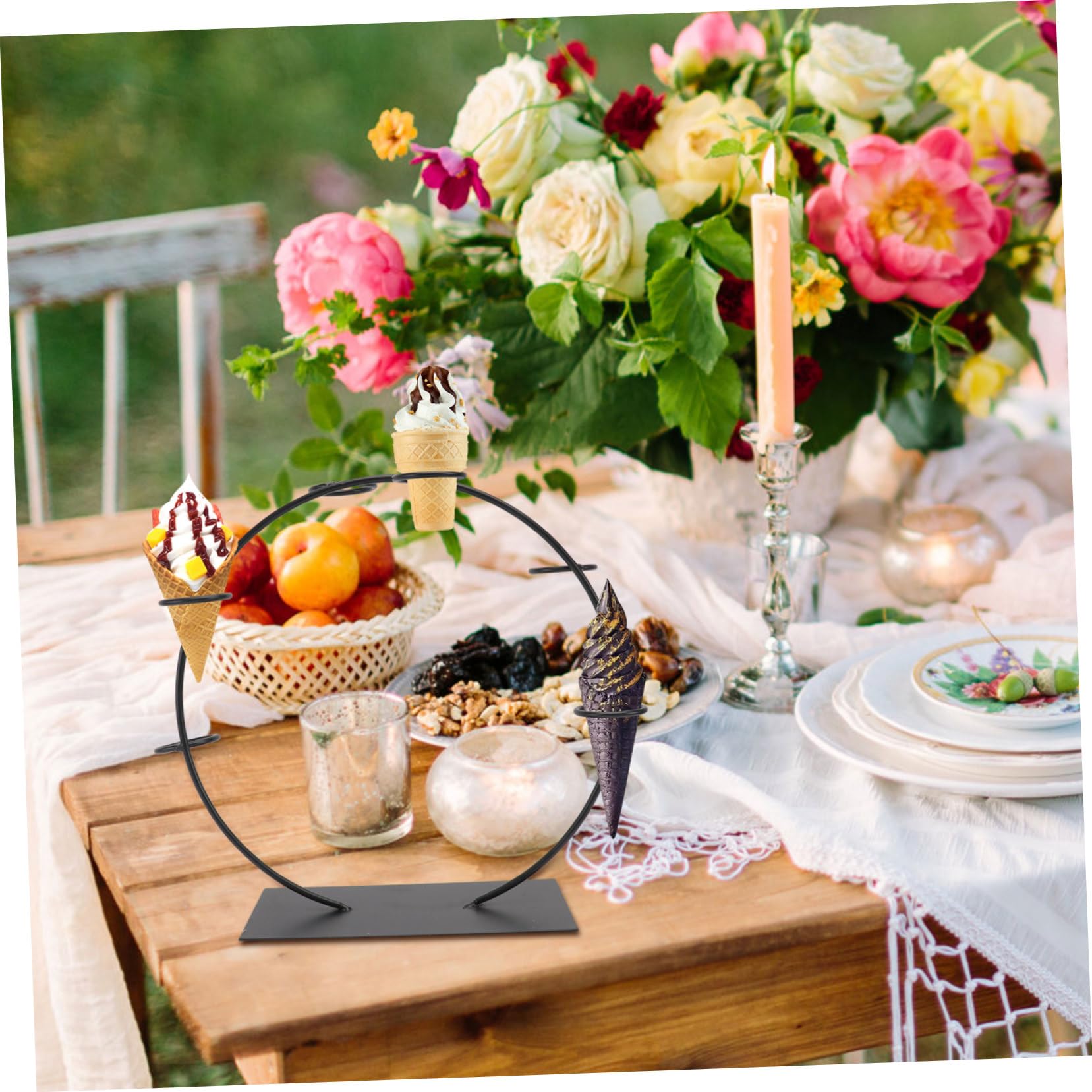 Supporto Espositore Dessert 6 Scomparti in Metallo Nero per Matrimonio | Base Piatta Stabile da Tavolo, Forma Circolare, Adatto a Pasticcerie e Servizio Gelati
