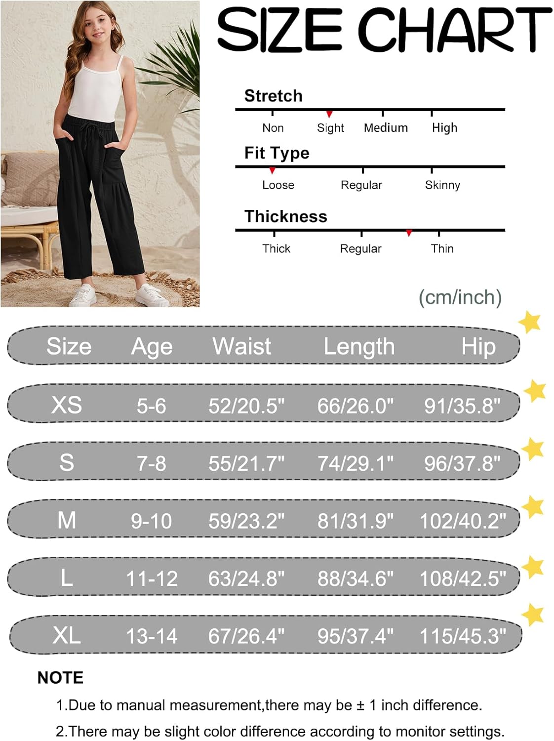 COZYPOIN Girl’s Wide Leg Pants Elastic Waist Loose Fit Flowy Casual Beach Palazzo Harem Trousers with Pockets 5-14 Y - Image 7