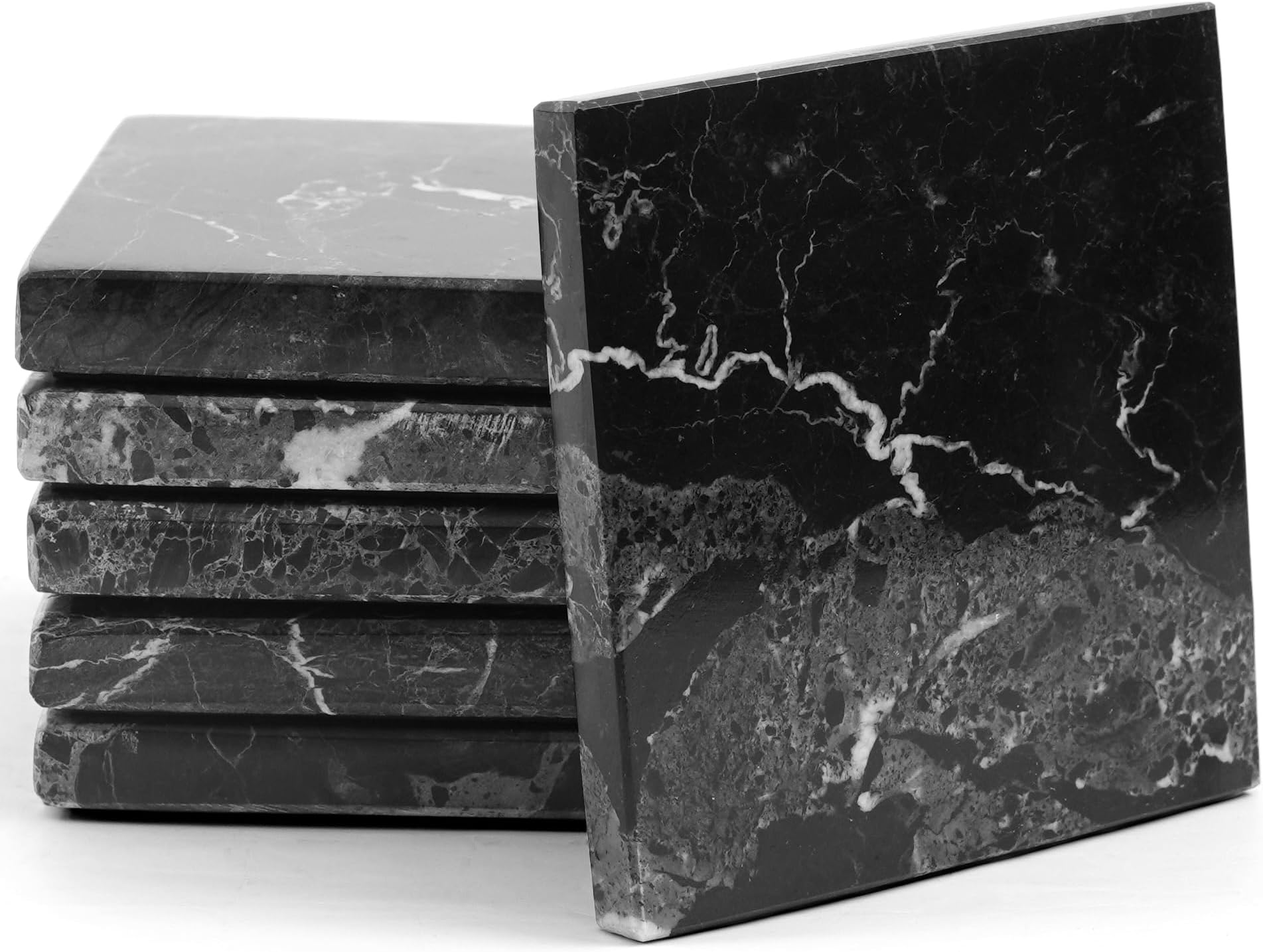 Radicaln Black Marble Coasters Set of 6 Handmade 3.5" Inch Square Coasters for Drinks, Ideal Coaster Set for Home & Kitchen Table Décor