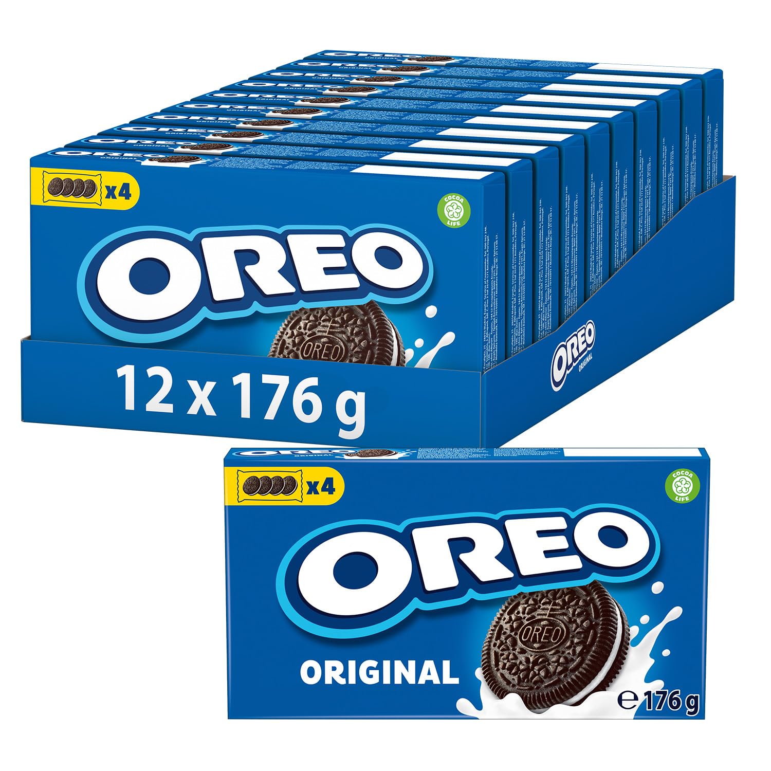 OREO Original – Knuspriger Kakaokeks mit leckerer Crèmefüllung mit Vanillegeschmack – 12 x 176g